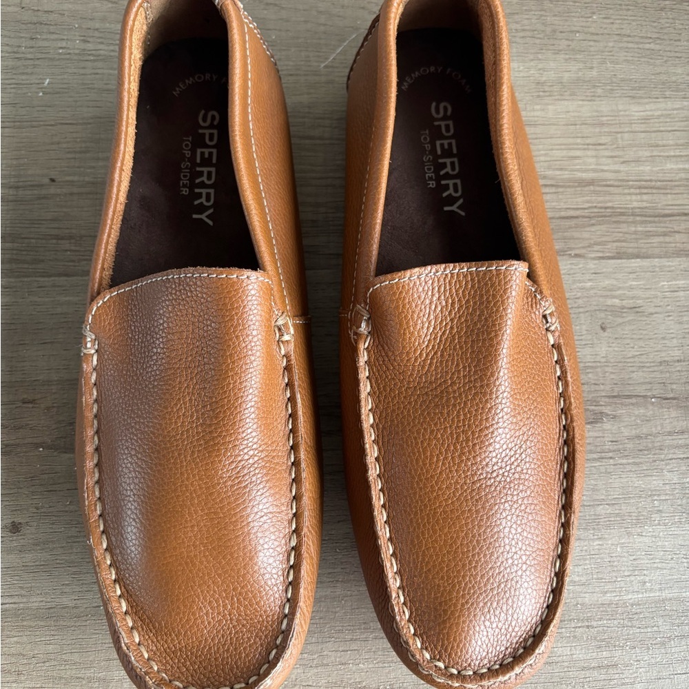 Sperry Tan Leather Slip-On Loafers - Picture 1 of 7